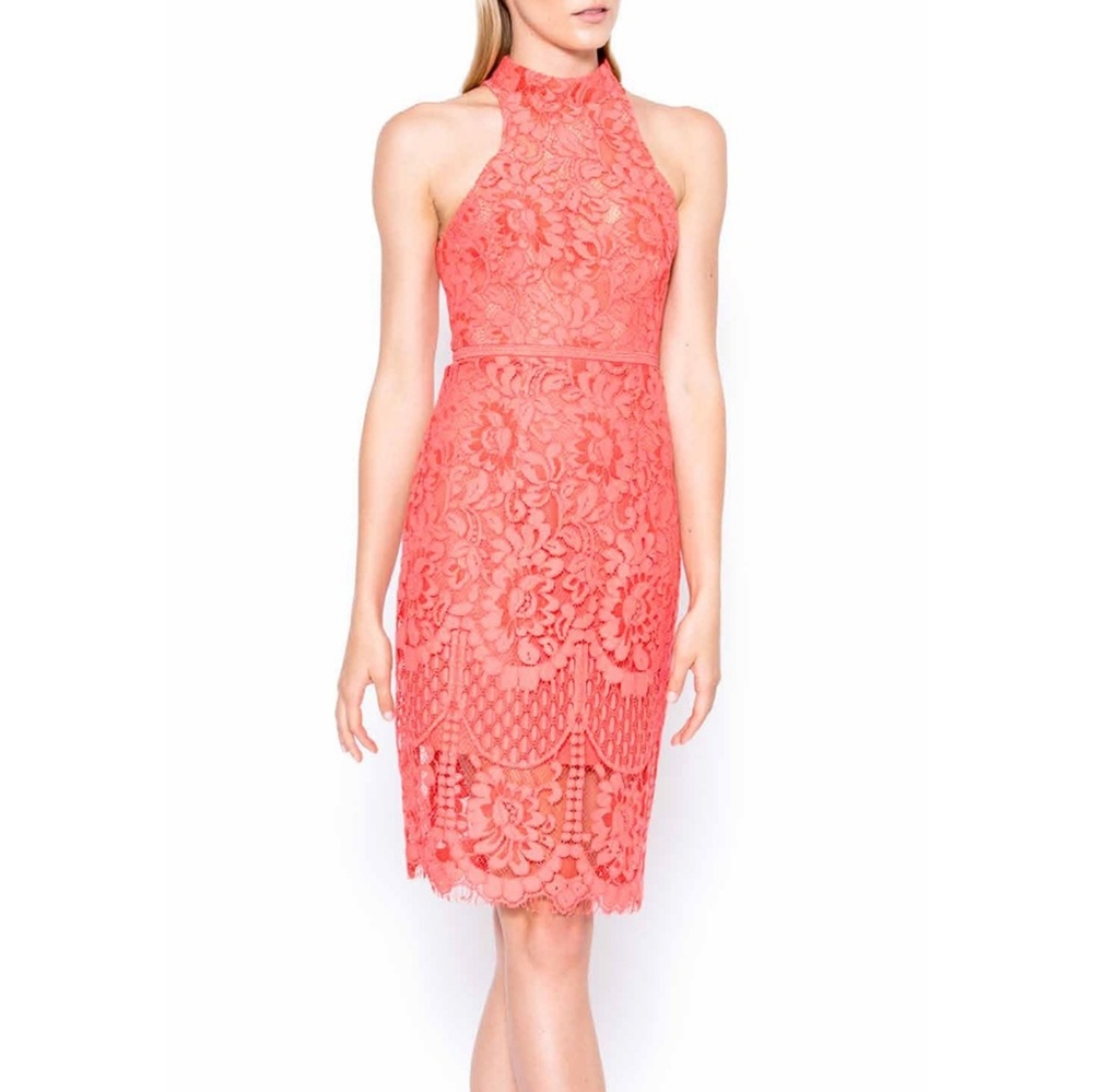 Lumier by Bariano coral lace shift midi dress LG